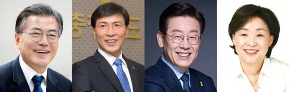 (좌측부터) 문재인 더불어민주당 대선 경선 후보, 안희정 더불어민주당 대선 경선 후보, 이재명 더불어민주당 대선 경선 후보, 심상정 정의당 대선 후보
